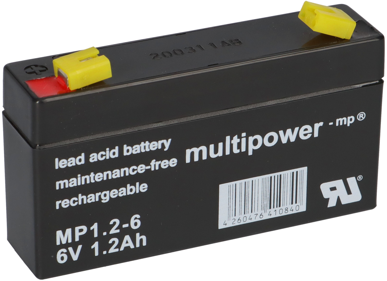 Multipower MP1,2-6 AGM loodaccu 6V 1,2Ah met F4,8 mm poolaansluiting
