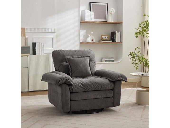 Fauteuil de lecture pivotant - Extra-large Relaxation - Rotation 360° - Coussin de soutien réglable - Chenille gris