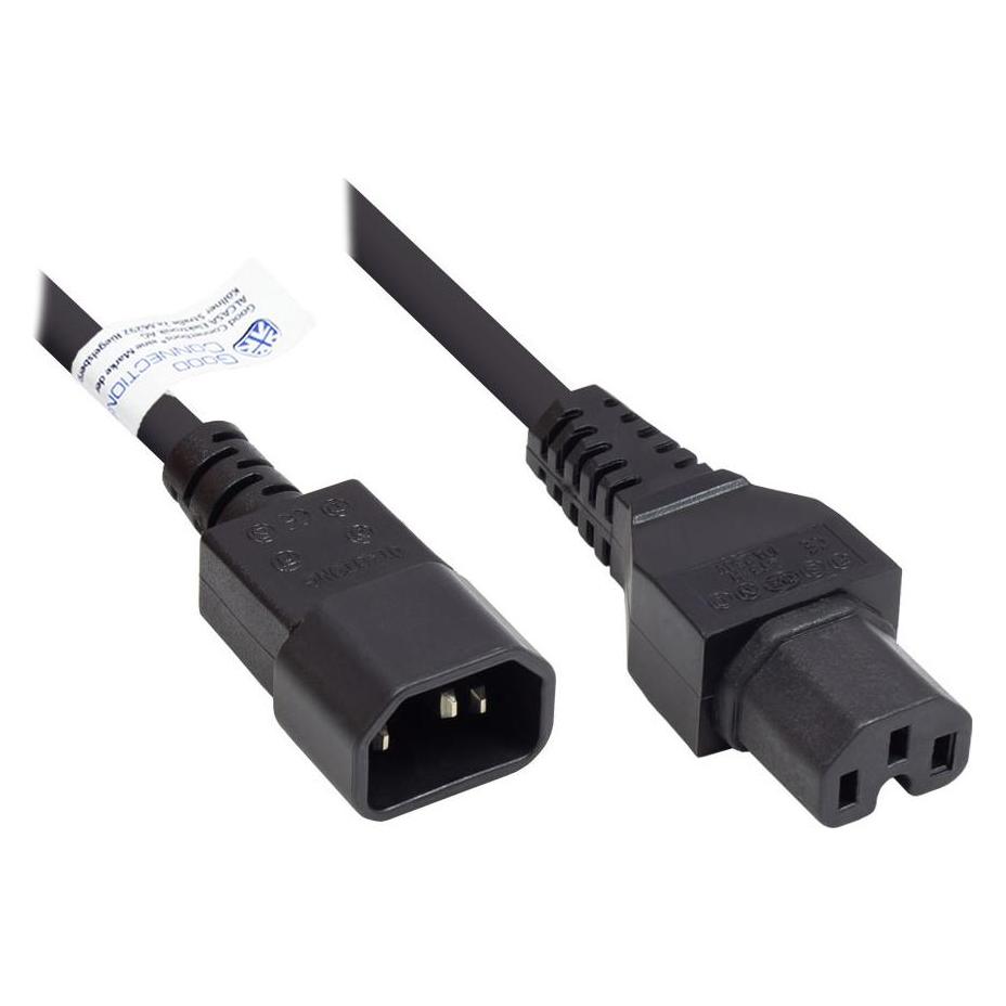 Good Connections Kaltgeräte-Warmgeräte-Verbindungskabel C14 (gerade) an C15 (gerade), schwarz, 0,75 mm², 1 m, (1 m) (P1450-S010)