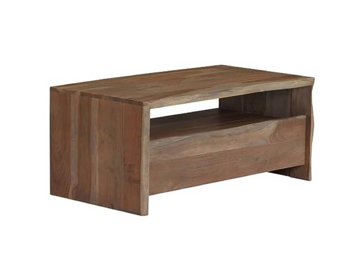 HEFZGDB Couchtisch Massivholz Akazie Naturkanten 90x50x40 cm Grau Handgefertigt mit Schublade und Ablage Stauraum