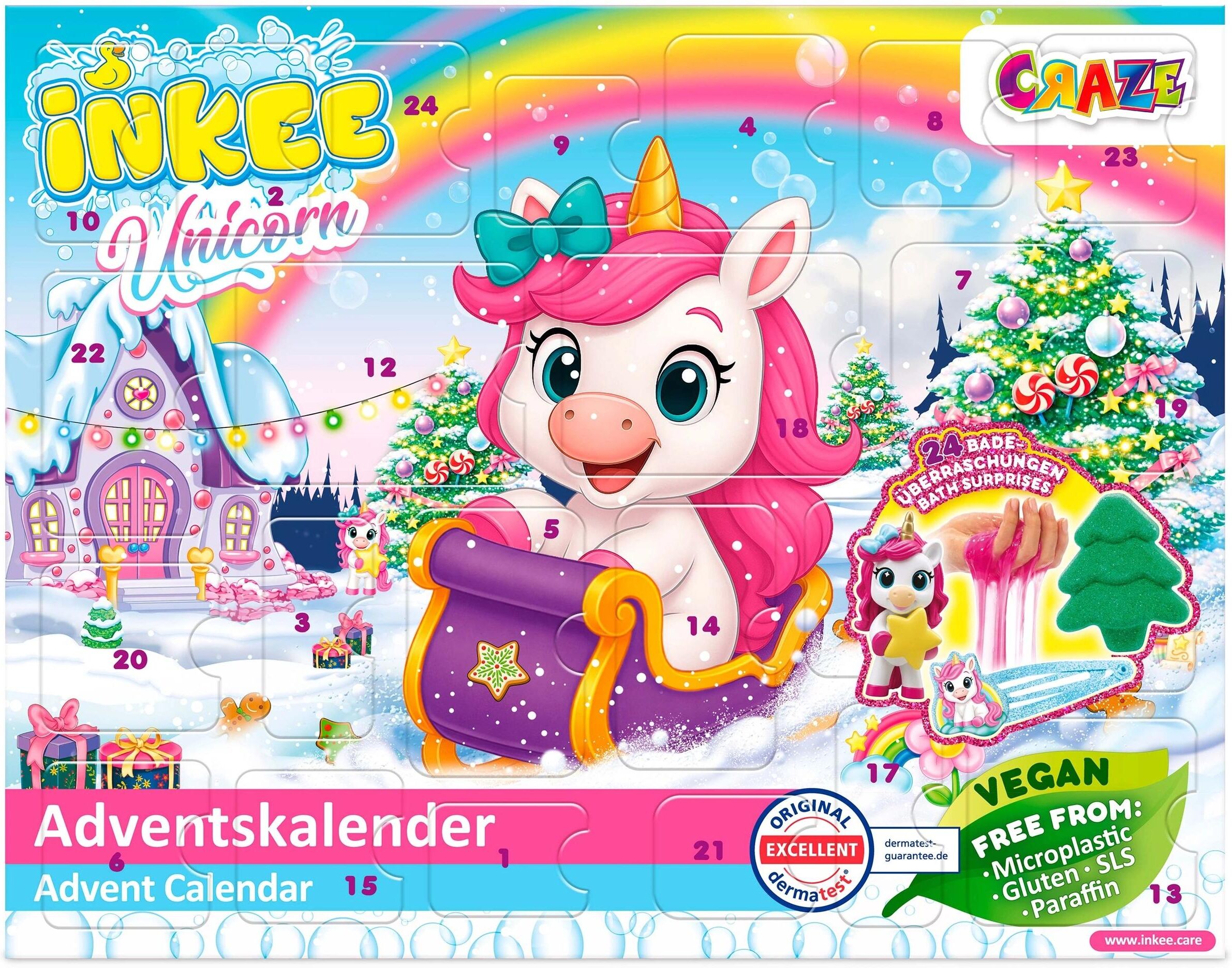 Adventskalender CRAZE "Adventskalender Inkee Unicorn World", bunt, B:0cm H:0cm, Adventskalender, Adventskalender bunt Einheitsgröße