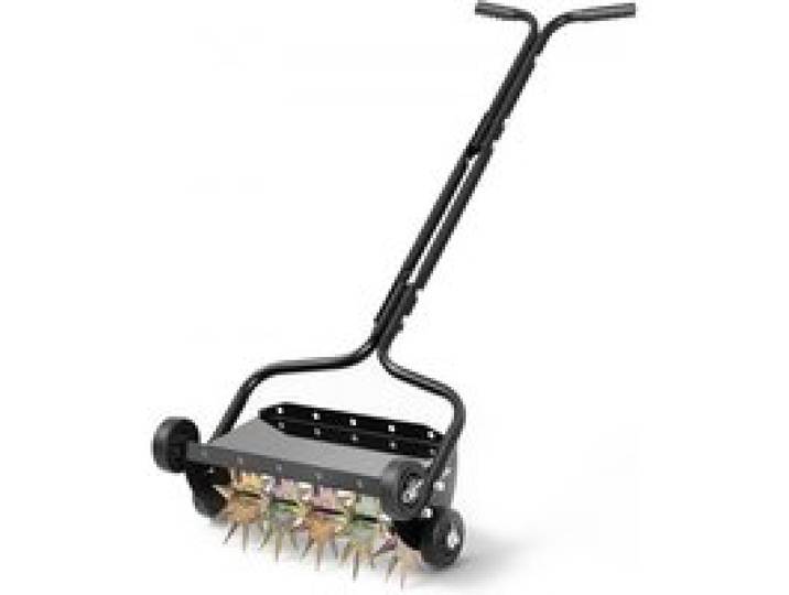 VEVOR Rasenlüfter Walze Manuell 45 cm, Aerifizierer für Rasen mit 5 cm Arbeitstiefe & 4 Rollen, 18 kg Belastbarer Rasenbelüfter aus Stahl, Rasenrolle für Verdichtete Böden Rasenpflege Garten, Schwarz