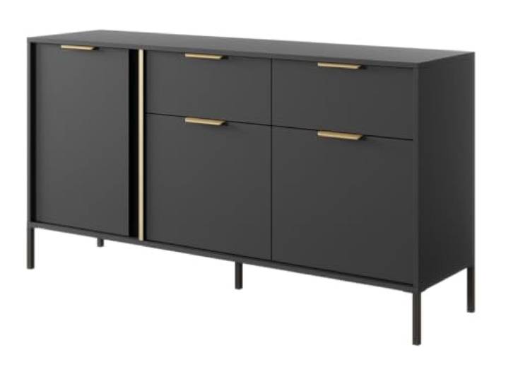 Emporius Anthrazit Sideboard 150 cm Daros - Zweitürige Kommode, Sideboard mit Schubladen - Wohnzimmer, Gold Griffen