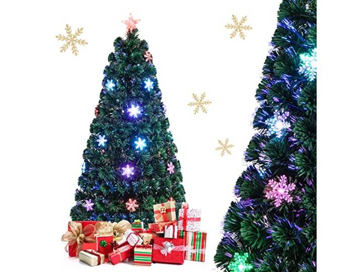 COSTWAY 150 cm LED Künstlicher Weihnachtsbaum mit Glasfaser-Farbwechsler und Sternspitze, Tannenbaum PVC Nadeln, Christbaum ideal für Zuhause, Büro, Geschäfte und Hotels, Grün (150cm)