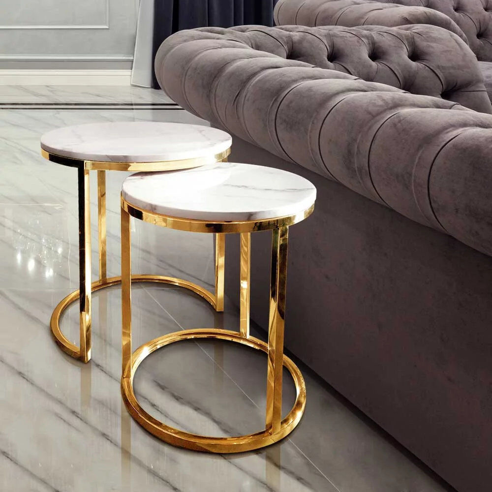 Canora Grey Audrie Pedestal Round Nesting Side Tables Gold 50 H x 55 W x 55 D cm