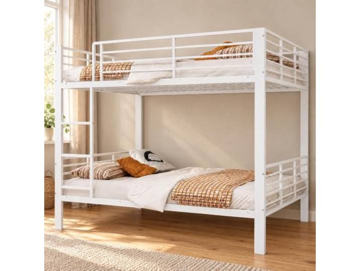 VILUXE Etagenbett 140x200 cm Metall mit Leiter & Rausfallschutz Weiß Etagenbett 140x200 cm aus Metall, mit Leiter, hohem Rausfallschutz und geräuschreduzierenden Verbindungsstreifen