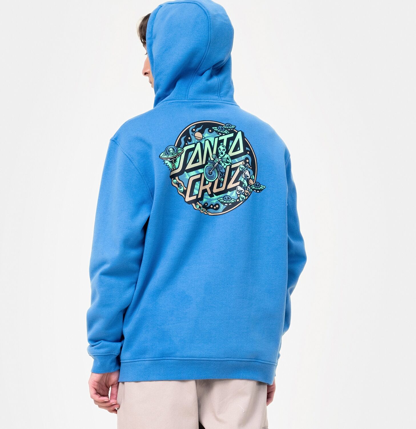 Kapuzensweatshirt SANTA CRUZ "WINKOWSKI DOPE PLANET 2 CENTRE HOOD", Herren, Gr. S, blau (azure blau), Obermaterial: 80% Baumwolle, 20% Polyester, Sweatshirts Kapuzensweatshirt azure blau S