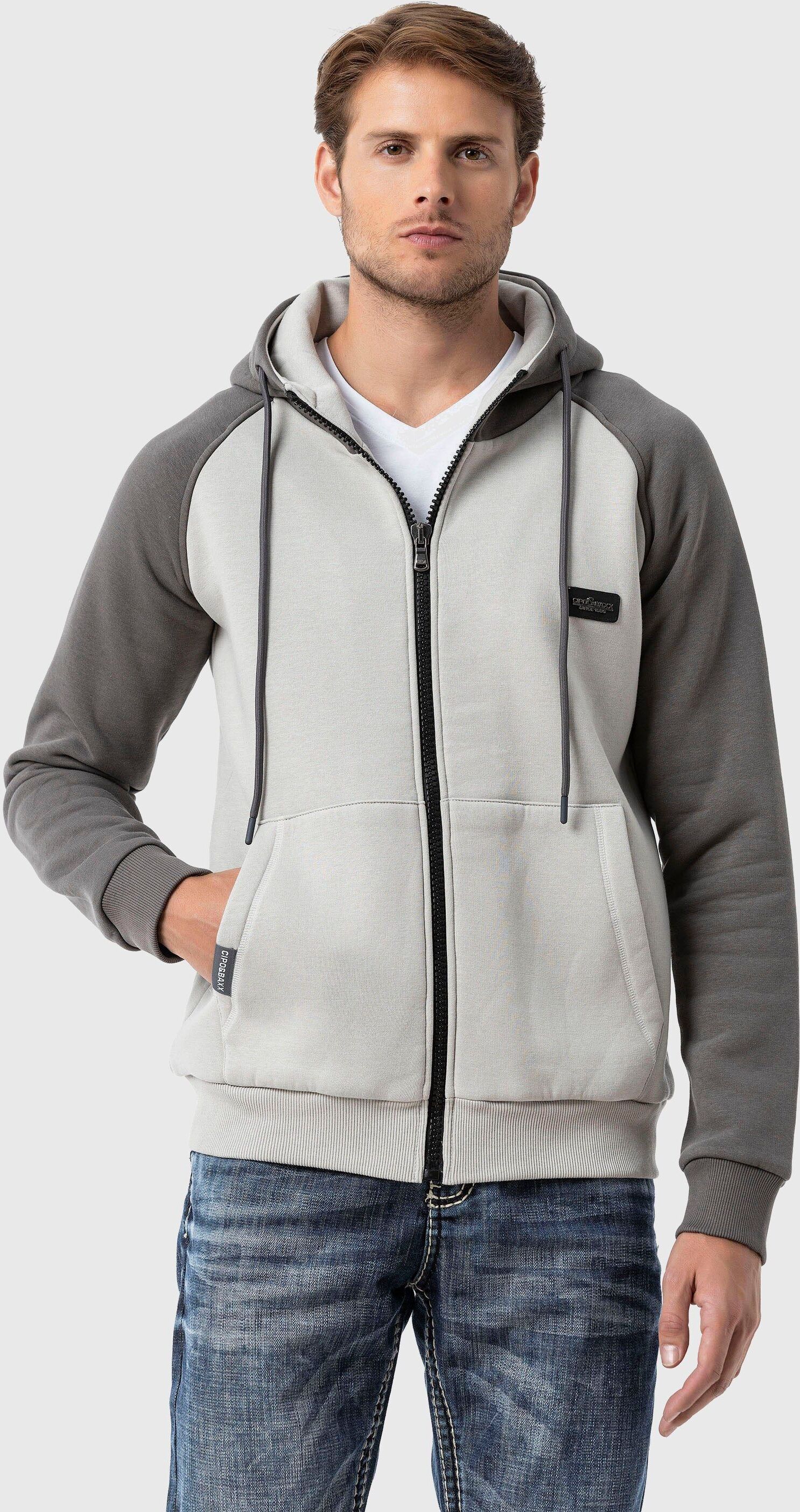 Sweatjacke CIPO & BAXX "Sweatjacken", Herren, Gr. M, grau, 70% Baumwolle, 30% Polyester, unifarben, regular fit normal, Raglanärmel, Sweatjacken Sweatjacke, im 2-Farben-Design