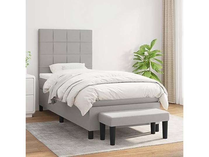 RJPLMFV Bettgestell, Stoff, Hellgrau, 90 x 200 cm, mit Matratze Verstellbarer Kopf, Taschenfedern, mittlere Unterstützung, Bettbank inklusive