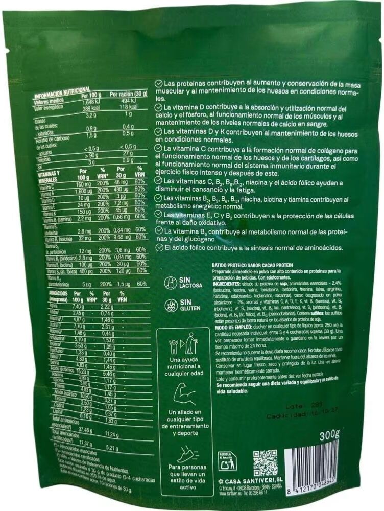 Santiveri Protein 90 Proteína Vegetal Sabor Cacao 300g Talla Única Unisex