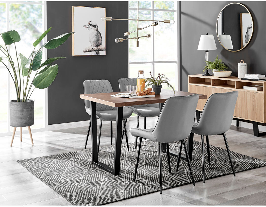 Canora Grey Kylooe Modern Dining Table Set With 4 Luxury Velvet Dining Chairs Grey/Black/Brown Wood/Black 4