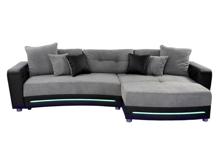 Multimedia-Ecksofa Couch mit RGB-LED Bluetooth Soundsystem USB in Grau / Schwarz / 15411