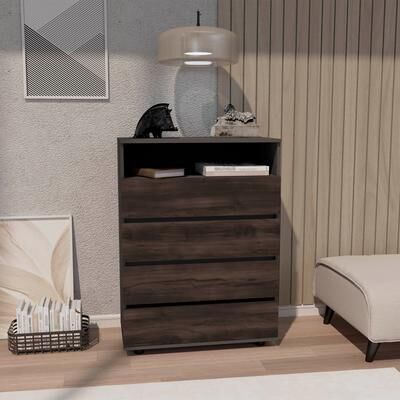 Loedds Modern 4-Drawer Tall Dresser with Spacious Storage and Metal Handles - Gray