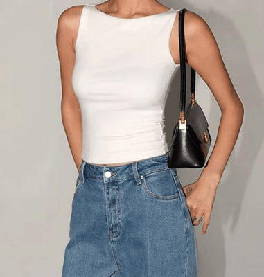 Inspire Picks Womens Double Layer Boat Neck Tank Soft Slinky Sleeveless Top white l(us 08 10)