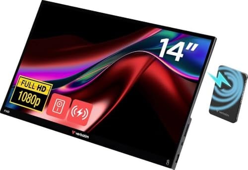 Verbatim PMT-14 draagbare touchscreen-monitor 14 inch met 5000mAh powerbank, Full HD mobiel scherm voor laptop, tablet, smartphone en spelcomputers via USB-C en HDMI