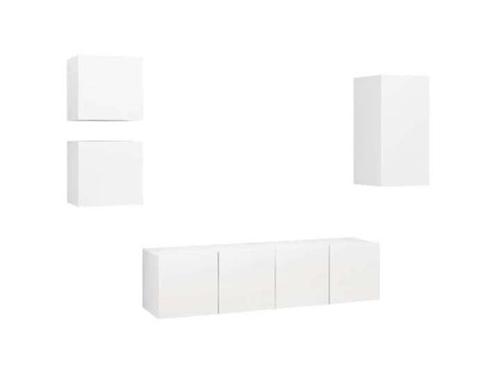 Favemtsl 5-tlg. TV-Schrank-Set Hängend, Lowboard Wandmontage, Weiß Modulare Wandelemente für das Wohnzimmer bieten ordentlichen Stauraum und erleichtern die Bodenreinigung im Alltag.