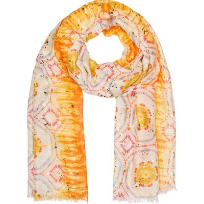 Schal STYLEBREAKER "Schal mit Batik Muster Metallic", Damen, gelb (gelb, orange), Obermaterial: 80% Viskose CV. 20% Baumwolle CO., Modisch, Modetücher Schal