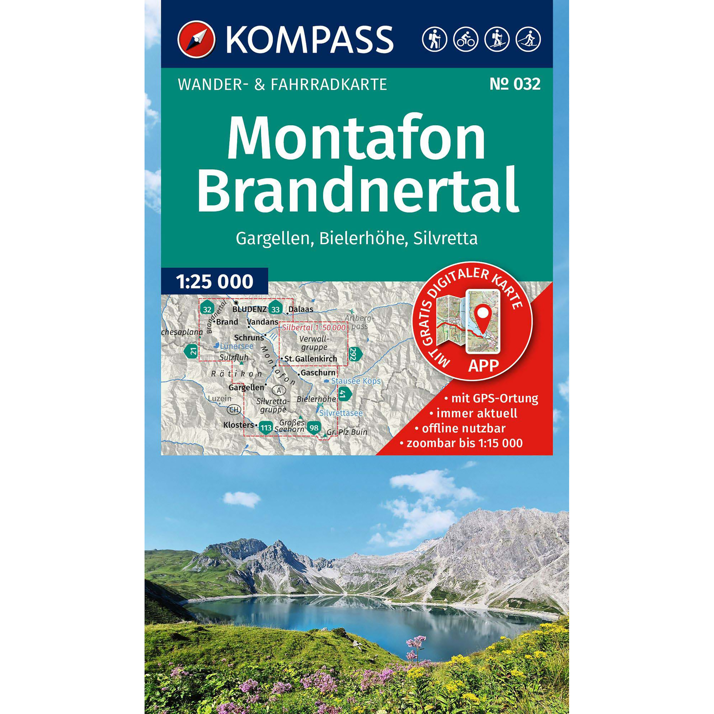 Kompass Verlag WK 032 Montafon, Brandnertal Topografische Karten blau
