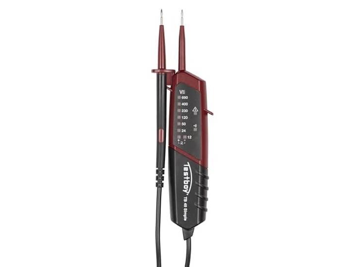 Testboy 40 Simple Tweepolige spanningstester, met LED-indicatie voor gelijk- en wisselspanning (continuïteitstest, aangenaam gevoel, spanningsbereik van 12 tot 690 V AC/DC), zwart/rood