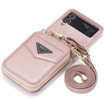 LightInthebox Phone Case For Samsung Galaxy Z Flip 6 Z Flip 5 Z Flip 4 Z Flip 3 Wallet Case Portable Zipper Card Slot Solid Colored PC PU Leather