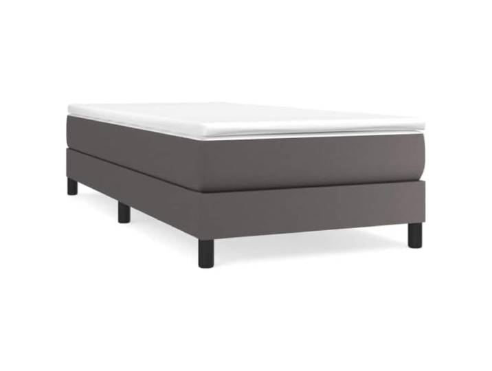 PUGYNBK Boxspringbett, 90 x 200 cm, mit Federkernmatratze, Grau Fleckenresistentes Kunstleder, mittlere Härte, Holzlatten, leicht zu reinigen