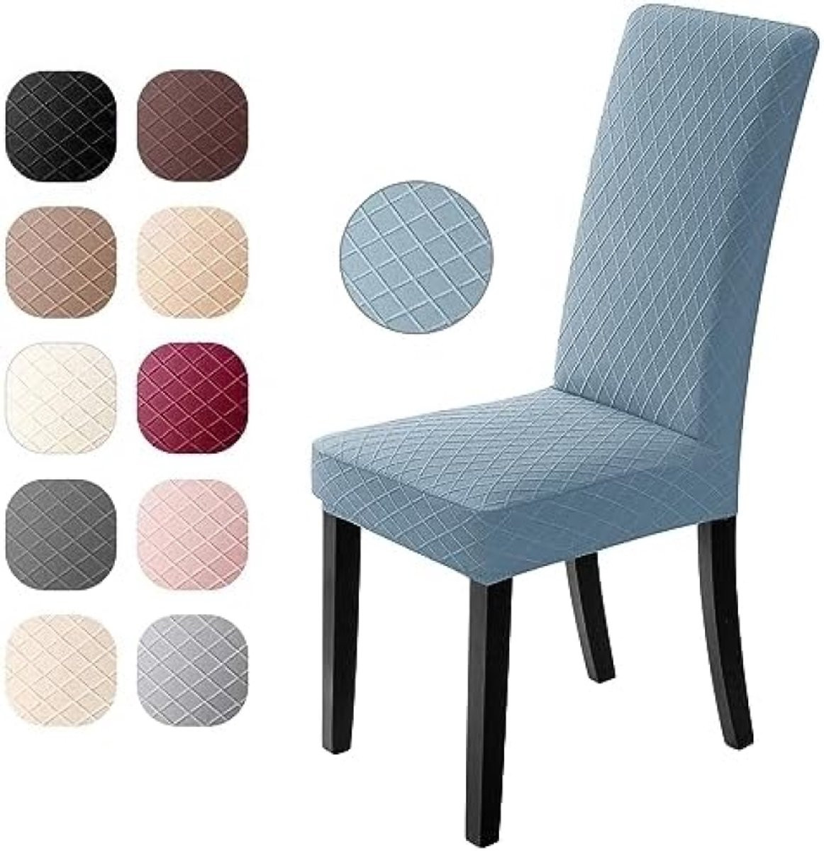 PromoHome Set van 4 Elastische Stoelhoezen met Jacquard Patroon - Blauw