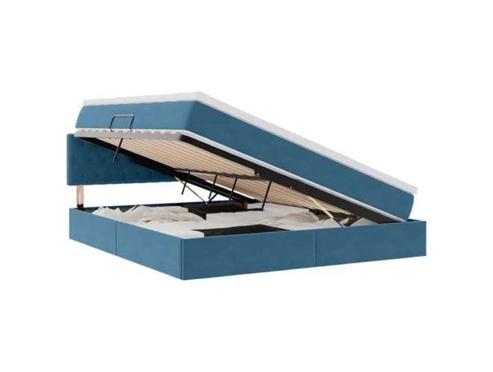 KTHLBRH Bett mit Stauraum, dunkelblau, 180 x 200 cm, Samt Hydraulisches Heben, Platz unter der Matratze, quadratische Griffe, mittelfeste Matratze, modernes Design