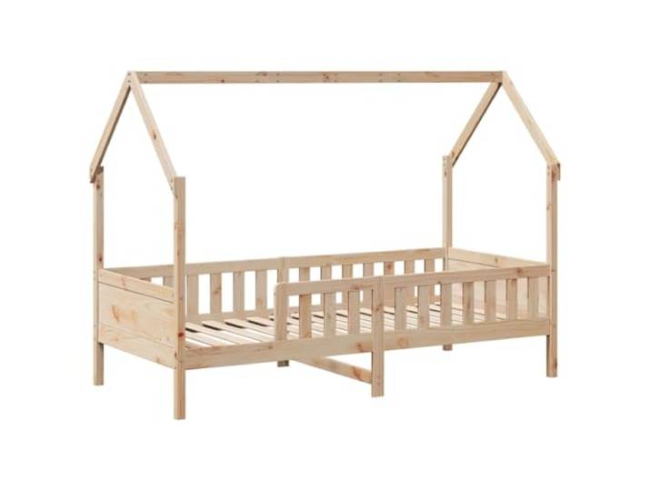 KTHLBRH Bettgestell für Kinder, 90 x 190 cm, aus massivem Kiefernholz Haus-Design, Seitenteile, offenes Dach, Stauraum, Kapazität 100 kg