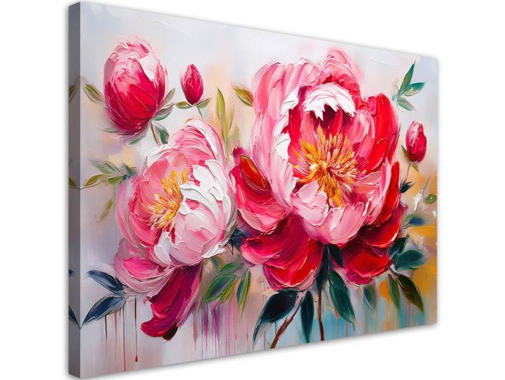 Feeby Wandbild Blühende rosa Pfingstrosen Blumen 90x60cm, Pink, Floral, Rechteckig, 90x60 cm, Bilder & Rahmen, Bilder, Leinwandbilder