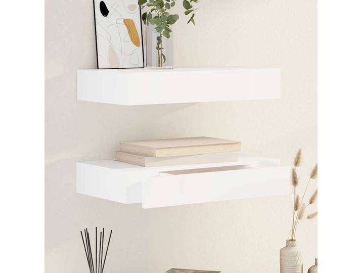 vidaXL Wandregal Hängeregal mit Schubladen 2 Stk. Weiß 48 cm