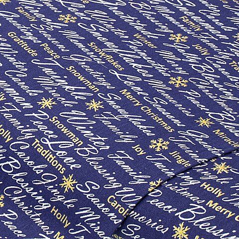 Baumwollstoff Schrift "Mona", blau/gold