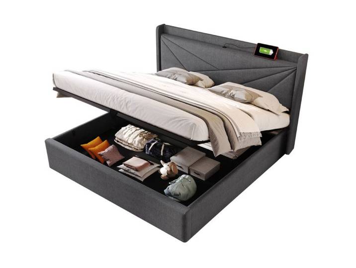 Polsterbett Doppelbett 160x200 mit Stauraum und Bettkasten USB Typ C Ladefunktion inkl. Lattenrost