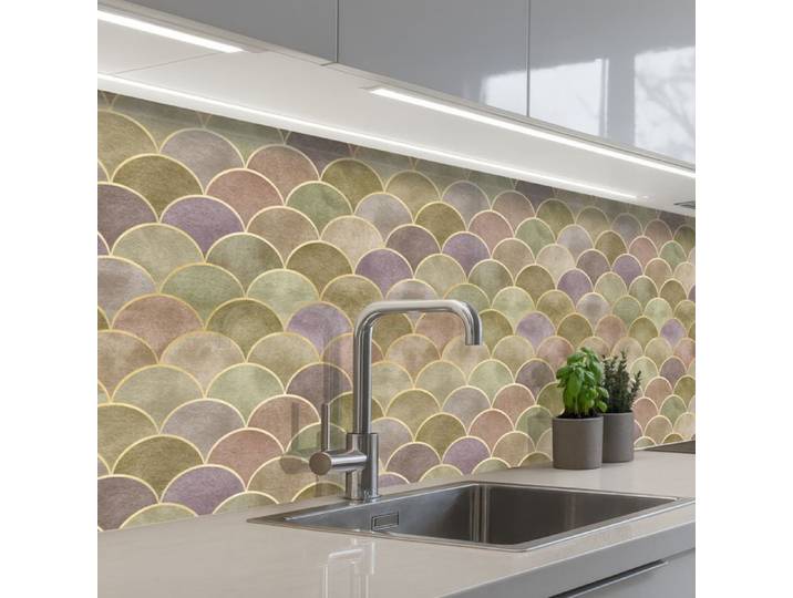 KitchenYeah crédence de cuisine Motif Formes Rondes et Doré Tons Chauds 250x80cm