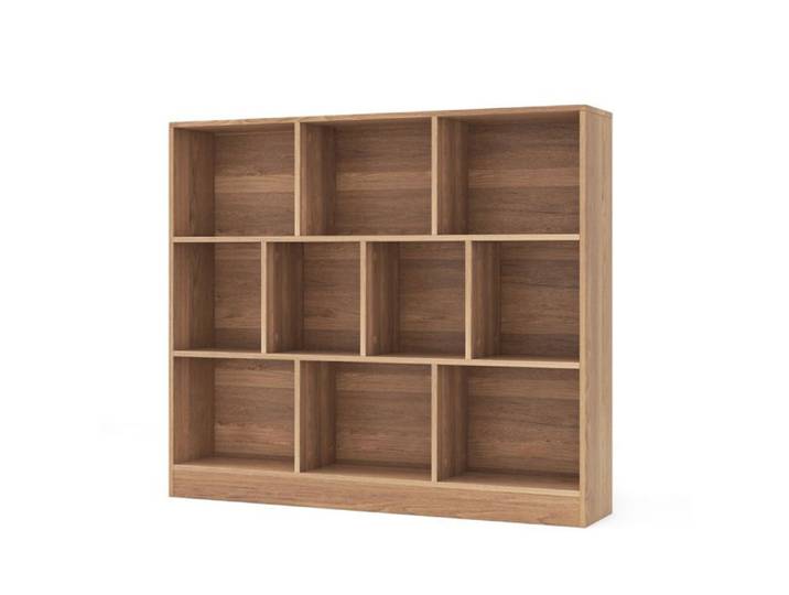 Bibliothèque - HELLOSHOP26 - 10 cases - Bois naturel - Rangement polyvalent - Design moderne