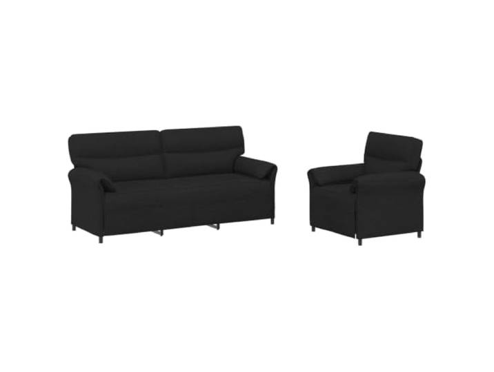 PUGYNBK 2-teiliges Sofa-Set, Schwarz, Polyestergewebe mit Metallstruktur Modernes rechteckiges Design, geschwungene Armlehnen, komfortabler Schaumstoff, einfache Montage mit grundlegenden Werkzeugen