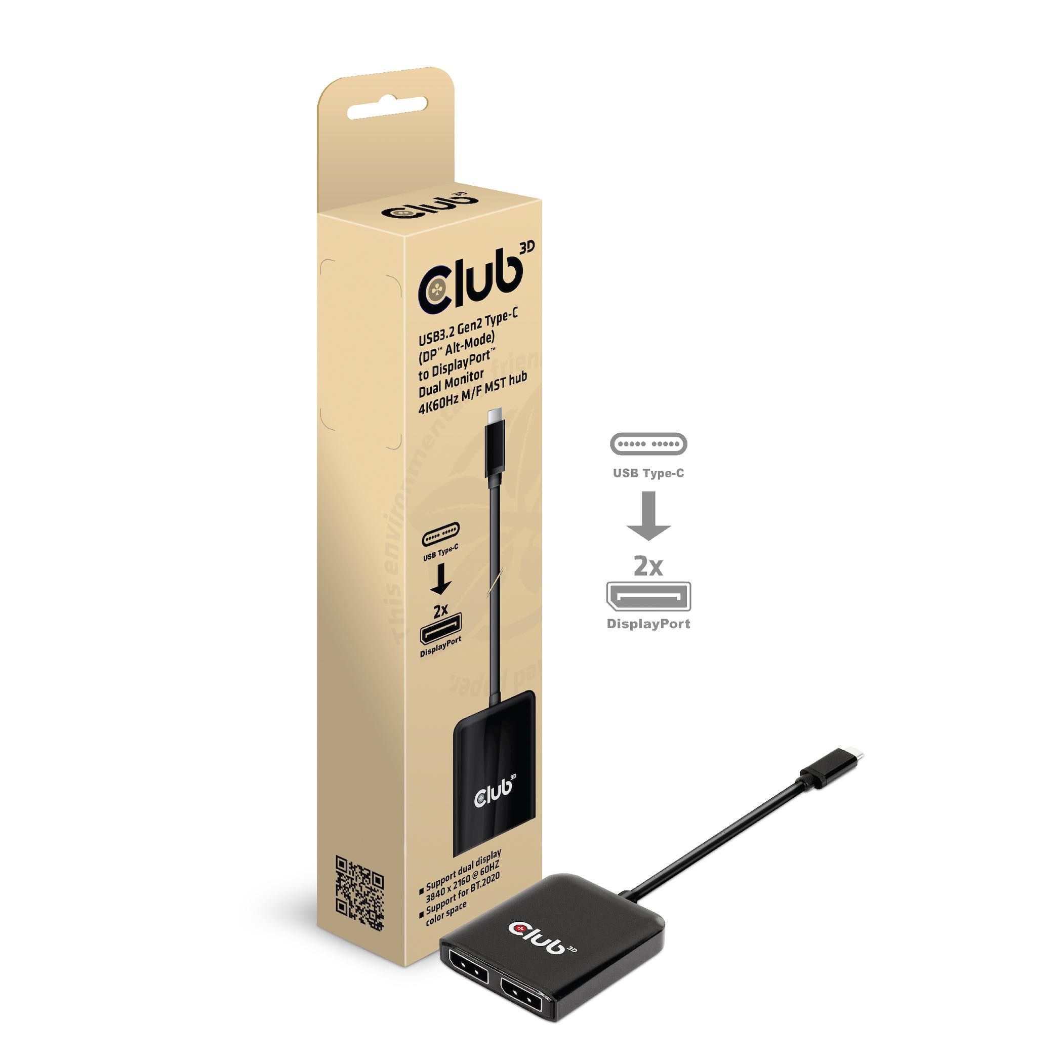 Club3D CSV-1555 USB-C(DP Alt-Mode) / DisplayPort Dual Monitor 4K60Hz M/F MST Hub