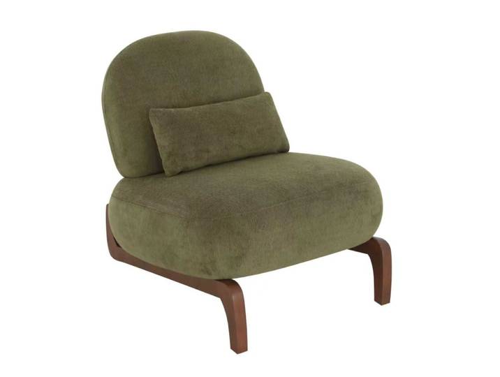 Fauteuil lounge vintage velours vert avec pieds bois massif