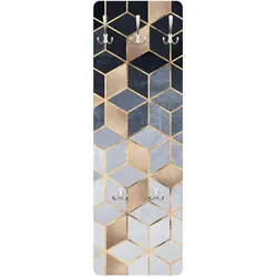 WANDGARDEROBE - Blau Weiß goldene Geometrie 34/105 cm