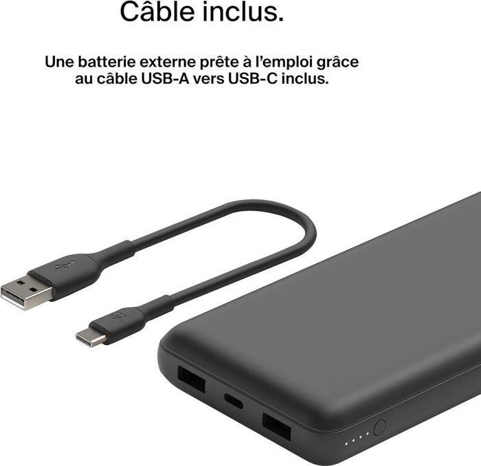 Belkin Externe batterij 20.000 mAh met USB-A en USB-C, 15 W, Zwart