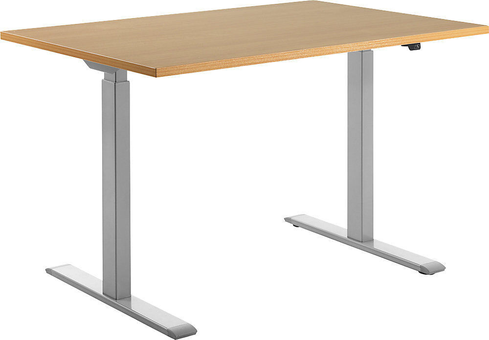 Schreibtisch, elektrisch höhenverstellbar, gerade, BxT 1200 x 800 mm, Buche/grau Topstar