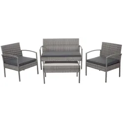Décoshop26 - Graue Polyrattan-Gartenmöbelgarnitur für Balkon Garten Terrasse dunkelgraue Kissen 04_0004213