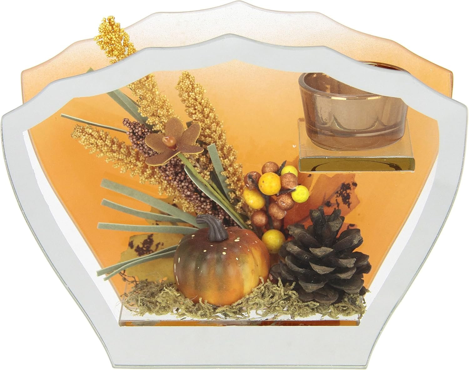 Flair Flower Decoratieve Glazen Theelichthouder met Herfstdecoratie en Kaars