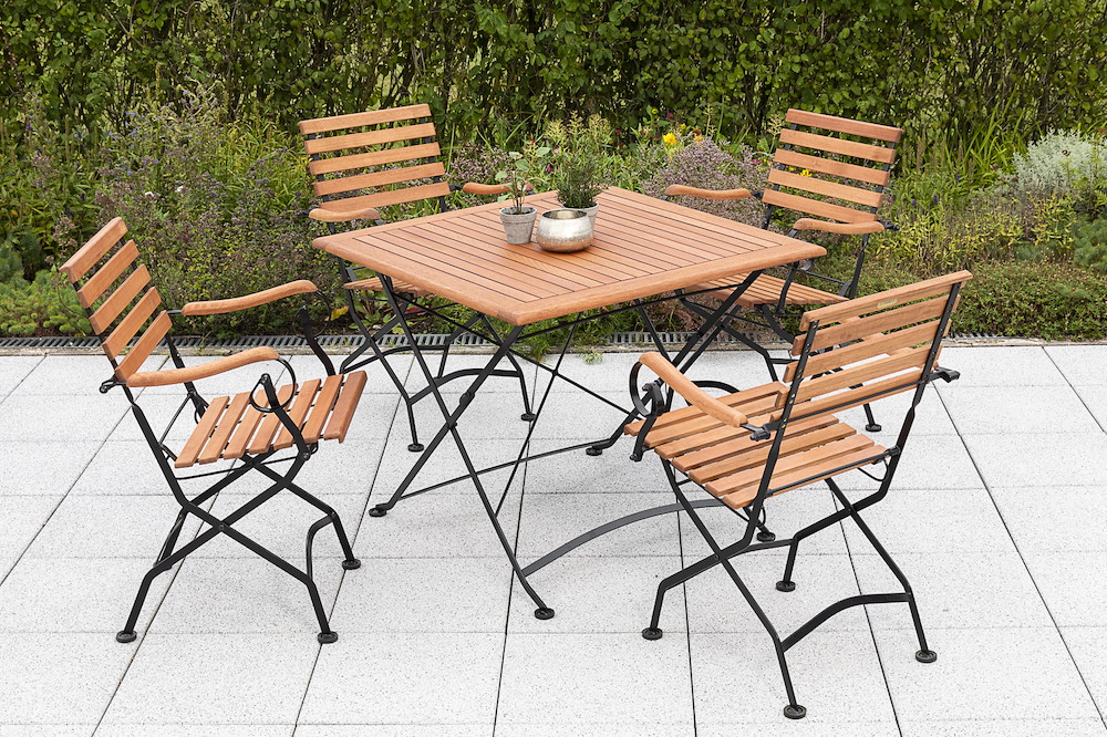 MERXXHANDELS Schlossgarten Set 5tlg 4 Sessel Klapptisch 90x90cm 16909225