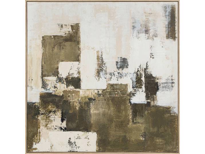 Leinwandbild, Dunkelgrün, Beige, Holz, quadratisch, 100x100x4.5 cm, handgemalt, Bilder & Rahmen, Bilder, Wandbilder