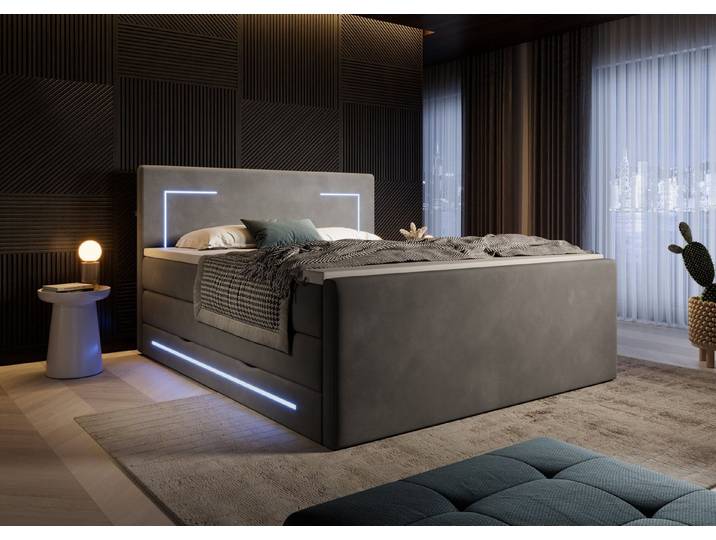wonello Boxspringbett Monaco, mit LED Beleuchtung, Bettkasten, Matratzen und Topper