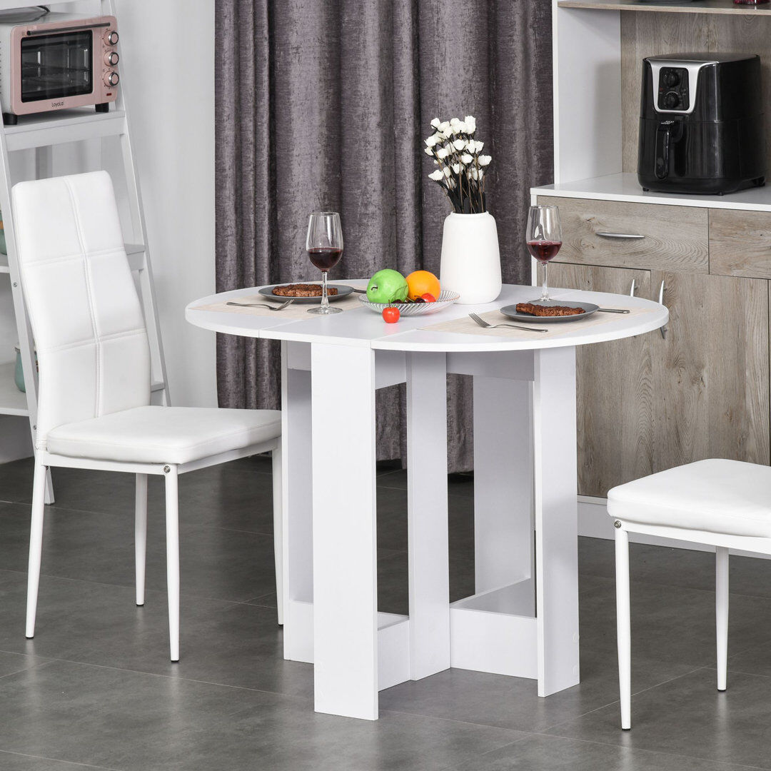 17 Stories HOMCOM Folding Dining Table Foldable Drop Leaf Dinner Table for Kitchen White