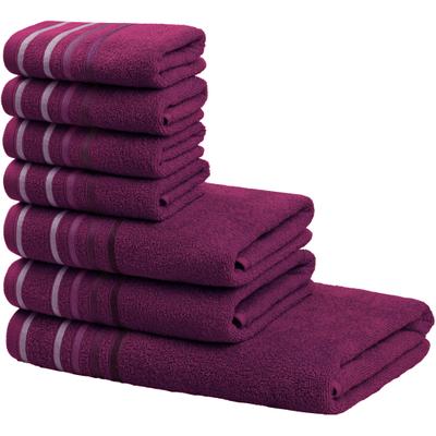 Handtuch Set OTTO HOME "Niki, Duschtuch, Handtücher und Gästetücher", rot (berry), Walkfrottee, Walkfrottee, Obermaterial: 100% Baumwolle, Handtuch-Sets, Handtücher mit mehrfarbiger Streifenbordüre, weich, aus 100% Baumwolle