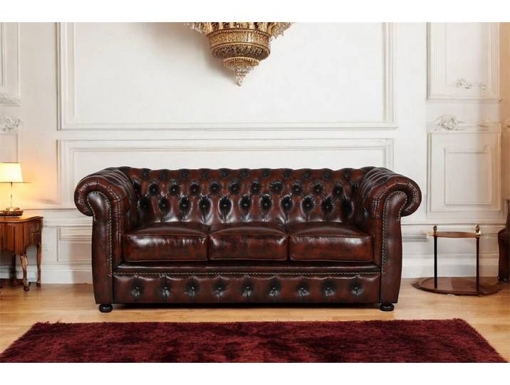 Salottini Chesterfield-Sofa Edles Avon 3er VOLLLEDER Sofa Chesterfield 3-Sitzer UVP*3.990,- rot, Vollleder