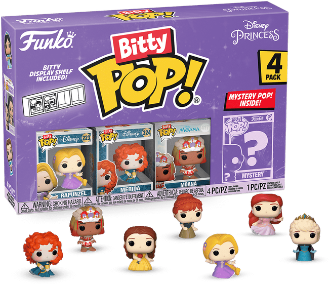 Funko Pop! Vinyl Funko Bitty Pop! Disney Princess Rapunzel 4 Pack with Mystery Figure, Funko Brand, 2.3 cm Tall Collectible Vinyl Figures
