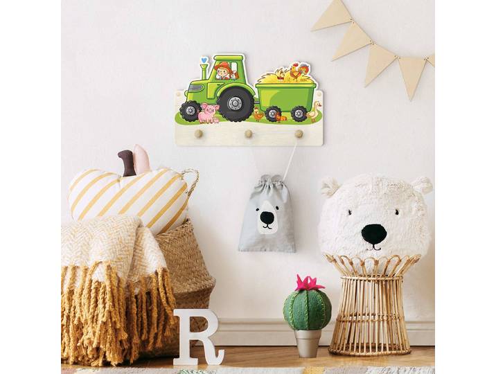 Patère enfants Tracteur 40 x 25 x 1cm Vert